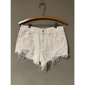 We The Free NEW Denim Frayed Distressed‎ Cutoffs Mini Shorts, White, Size 26
